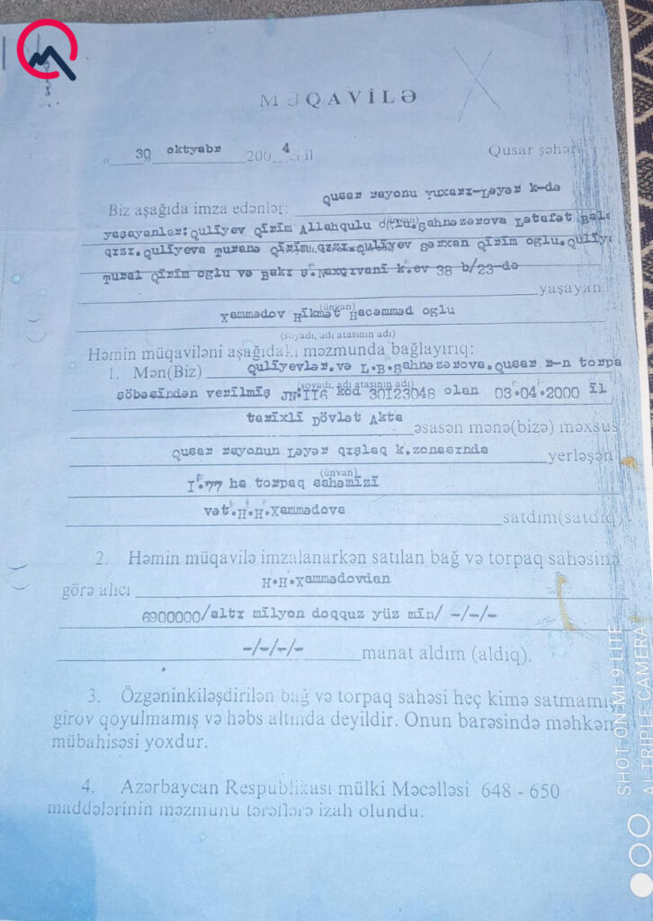 Etibar Pirverdiyevin qaynı saxta sənədlə torpağımızı satıb.