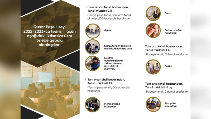 Qusarda peşə liseyi qəbul keçirir