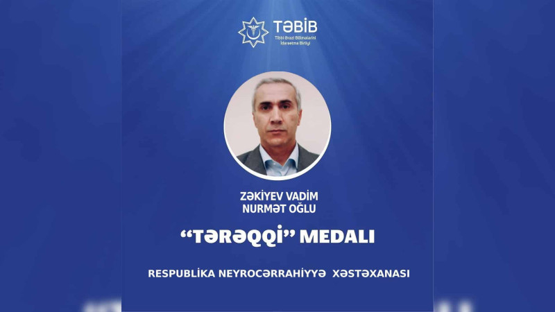 Qusarlı həkim-cərrah Vadim Zəkiyev “Tərəqqi” medalına layiq görülüb