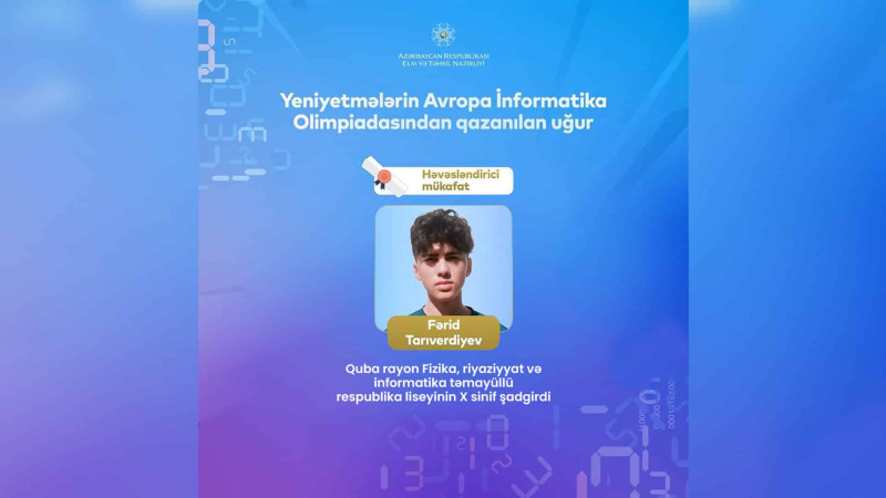 Qubalı şagird informatika üzrə Avropa Olimpiadasında çıxış edib