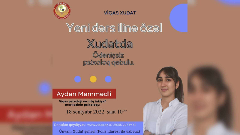 Xudatda psixoloji və nitq inkişaf mərkəzində ödənişsiz qəbul günü elan edilib