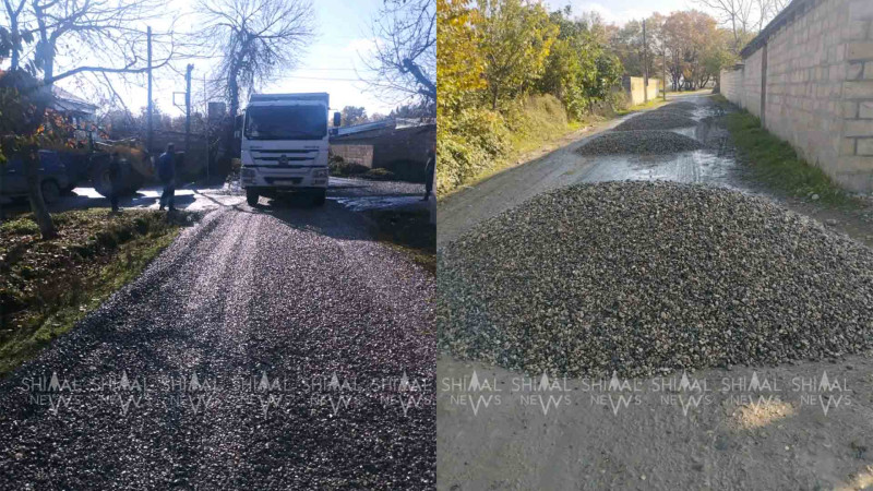 Qubada kənd yolu çınqılla örtülür