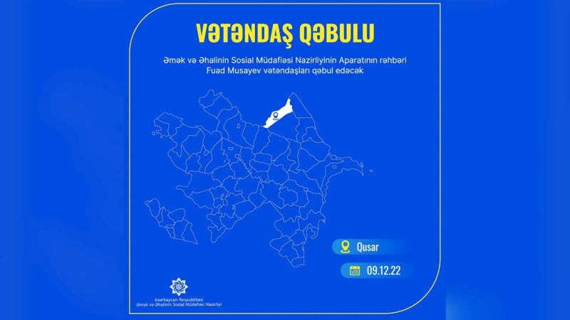 ƏƏSMN-in Aparat rəhbəri Fuad Musayev Qusar sakinlərini qəbul edəcək
