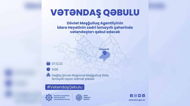 İsmayıllı: DMA-nın idarə heyətinin sədri vətəndaşları qəbul edəcək