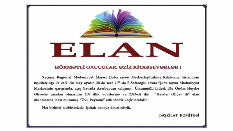 Quba:  kitabsevərlər üçün Oxu bayramı keçiriləcək