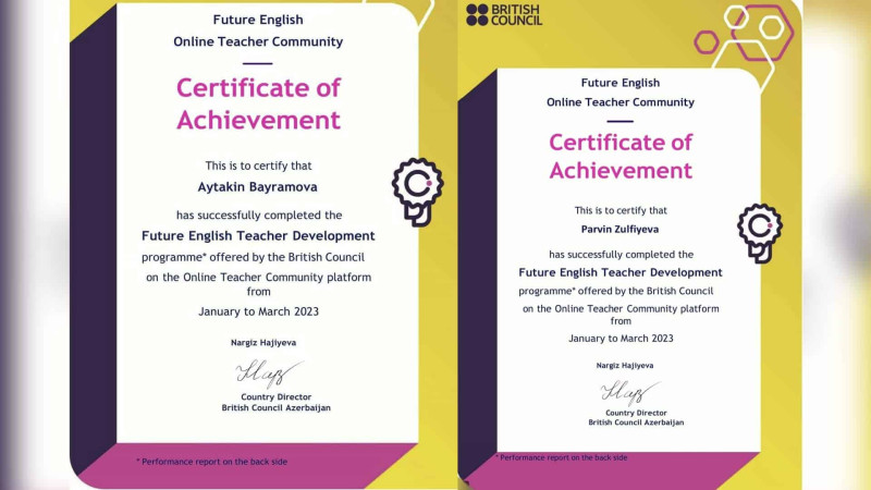 İsmayıllı: 2 müəllim Nailiyyət sertifikatı ilə mükafatlandı