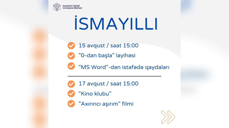 İsmayıllıda gənclər üçün tədbirlər keçiriləcək