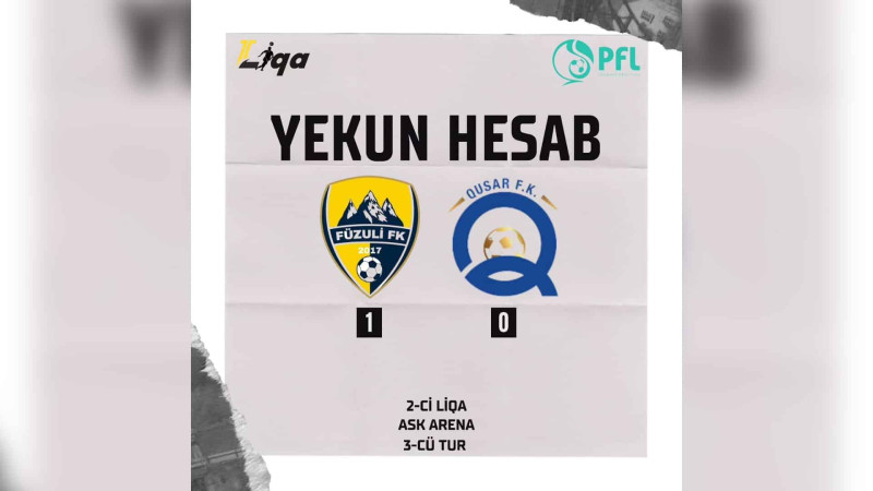 “Qusar” FK Füzuli FK qarşılaşması rəqibin məğlubiyyəti ilə başa çatıb