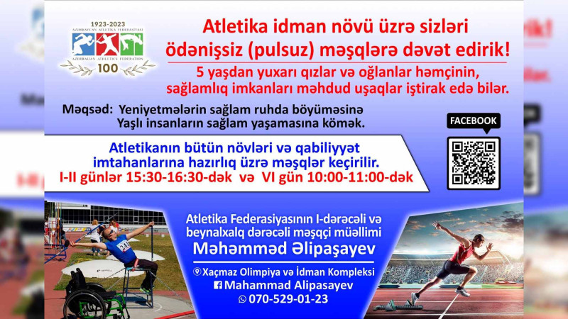 Xaçmazda ödənişsiz atletika dərsləri keçirilir