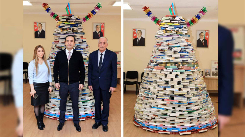 İsmayıllı: şagirdlər oxuduqları kitablardan şam ağacı hazırlayıblar