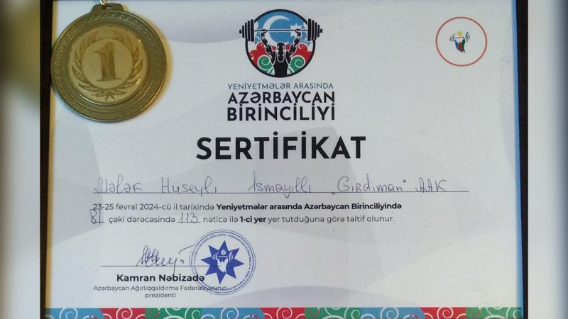 İsmayıllı: 10-cu sinif şagirdi ağırlıqqaldırma üzrə 1-ci yerə layiq görülüb