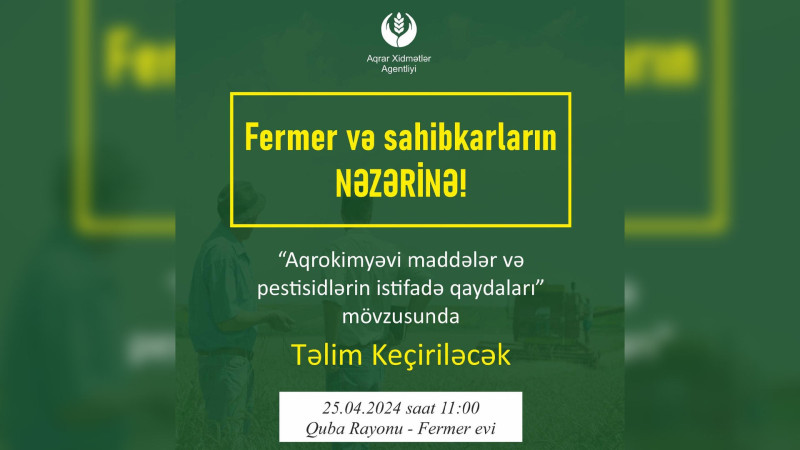 Qubada fermerlər və sahibkarlar üçün təlim təşkil ediləcək