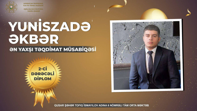 Qusardan olan məktəbli  Ən yaxşı təqdimat müsabiqəsinin 2-cisi olub