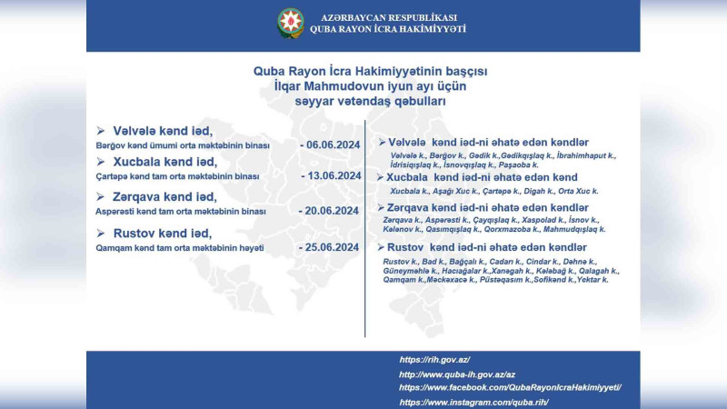 Quba RİH: Səyyar qəbul keçiriləcək