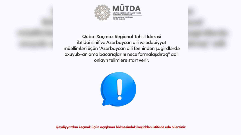 Quba-Xaçmaz RTİ: Müəllimlər üçün təlimlər təşkil edilir