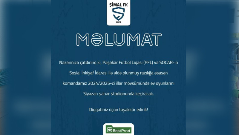 “Şimal” FK rəqiblərini Siyəzəndə qəbul edəcək