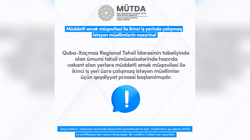 Müəllimlər ikinci işdə çalışa biləcəklər