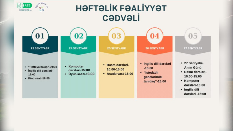 Siyəzən Gənclər Evi həftəlik fəaliyyət cədvəlini təqdim edib