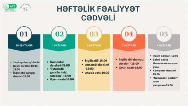 Siyəzən Gənclər Evi həftəlik fəaliyyət cədvəlini təqdim edib