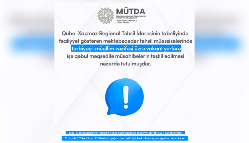 Tərbiyəçi-müəllim vəzifəsi üzrə vakant yerlər