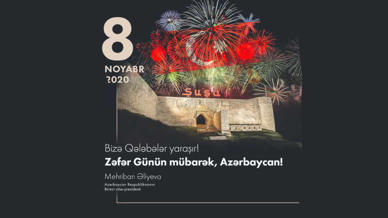 Mehriban Əliyeva 8 Noyabr - Zəfər Günü münasibətilə paylaşım edib