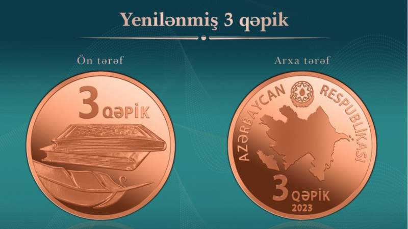 Azərbaycanda yenilənmiş 3 qəpiklik metal pul nişanı tədavülə buraxılıb
