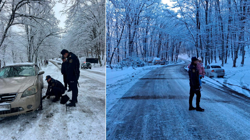 Qubada yolda qalanlara polis köməklik göstərib - FOTO