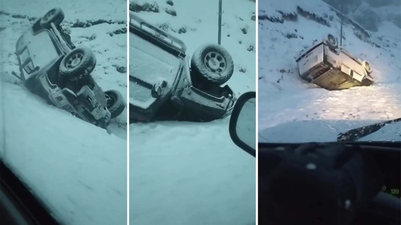 Şahdağ yolunda Hummer aşdı - VİDEO