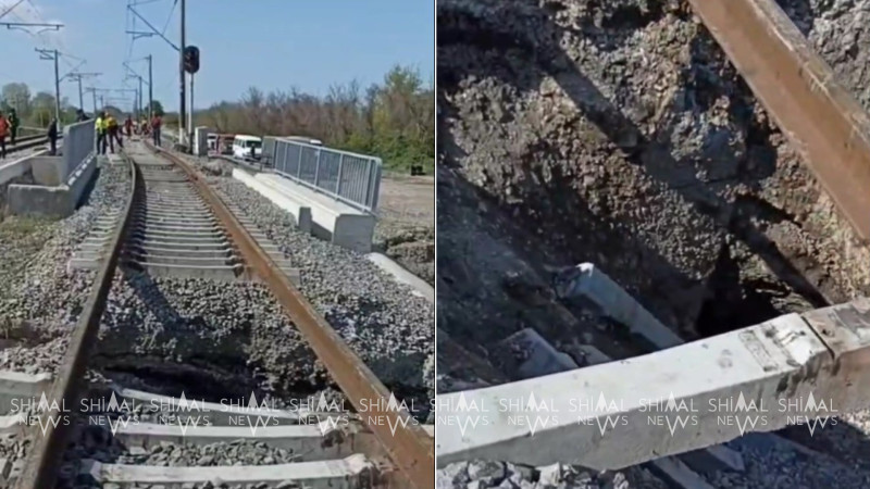 Xaçmazda yeni çəkilən dəmiryolu çöküb - VİDEO