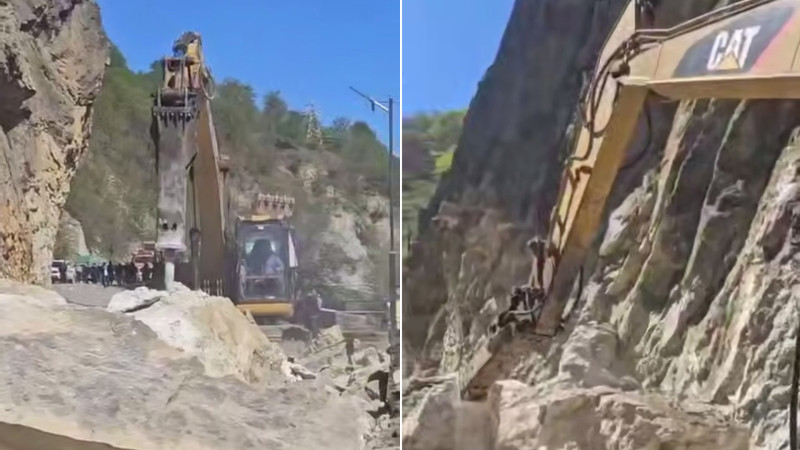 AAYDA: Qubada qaya parçaları yoldan kənarlaşdırılır - VİDEO