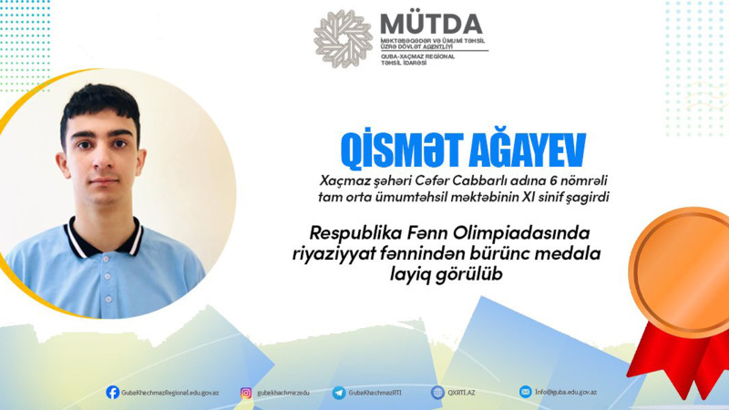 Xaçmazlı şagird bürünc medal qazanıb