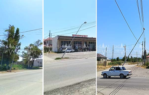 Qubada qəzalı vəziyyətdə olan işıq dirəkləri - FOTO