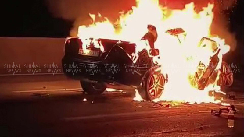 Xızıda qəzaya düşən maşın yandı, sürücü öldü - VİDEO