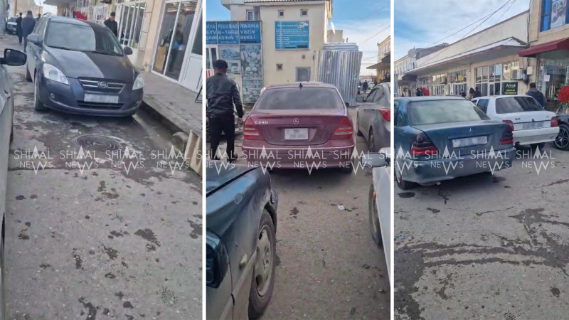 Qubada avtomobillər səkini zəbt edir