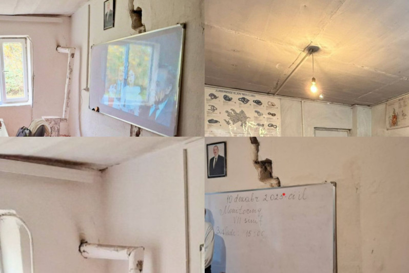 Şabran məktəbində soyuq siniflər, dağılmış divarlar