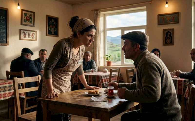 Qubada qadın kafedə kişini döydü