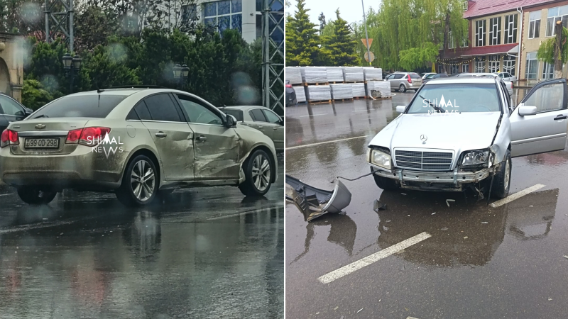 Quba meydanında iki avtomobil toqquşdu - FOTO