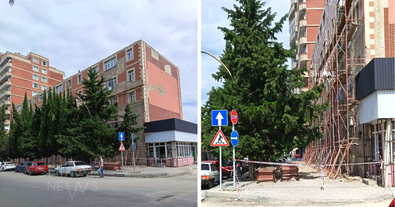 Xaçmazda fasadı uçan bina təmir edilir