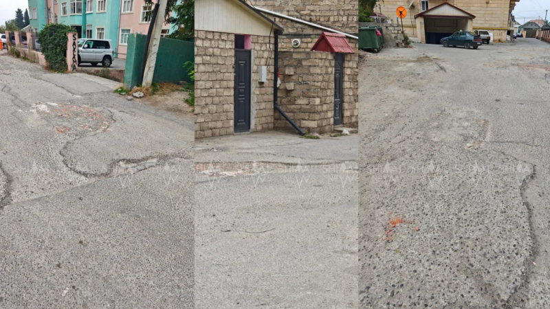 Xaçmazın mərkəzində yamaqlı, çala-çuxurlu yol