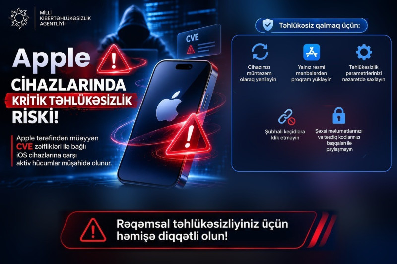 MKA Apple cihazlarında təhlükəsizlik boşluğu ilə bağlı istifadəçilərə növbəti dəfə xəbərdarlıq edib