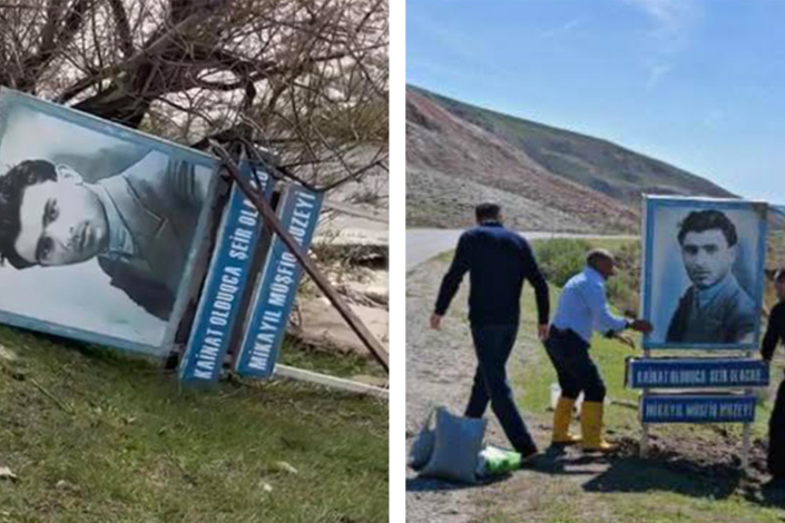 Xızıda Müşfiqin xatirə lövhəsi əvvəlki yerinə qaytarıldı