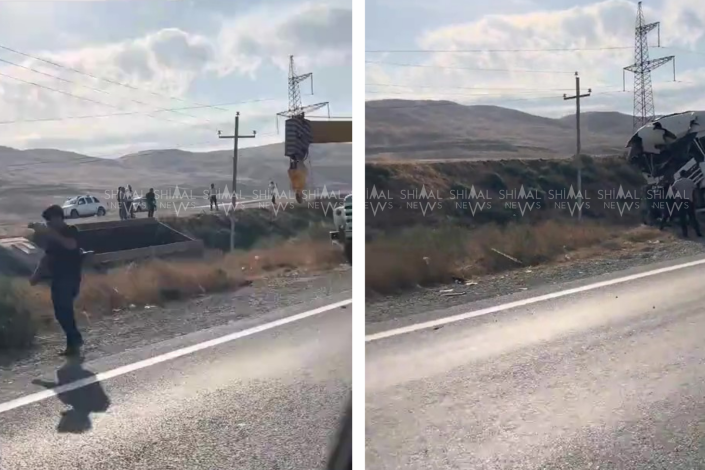 Siyəzəndə yük maşınları toqquşub, biri dərəyə aşıb