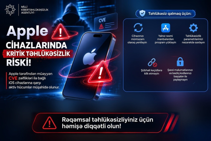 MKA "Apple" cihazlarında təhlükəsizlik boşluğu ilə bağlı istifadəçilərə növbəti dəfə xəbərdarlıq edib