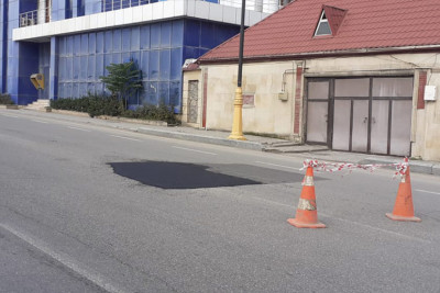 Bugün: Qubanın H.Əliyev prospektində asfalt təmir olundu