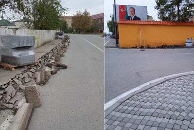 Qusar: yol kənarında təmir prosesi aparılır