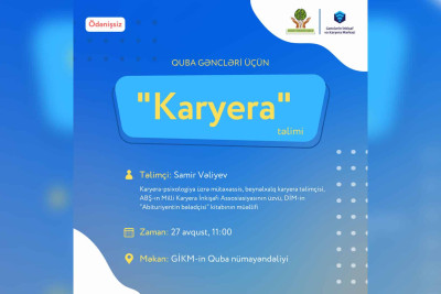 Qubada gənclərin uğurlu karyera qurmaları üçün təlim keçiriləcək