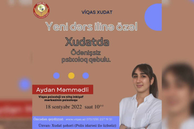Xudatda psixoloji və nitq inkişaf mərkəzində ödənişsiz qəbul günü elan edilib