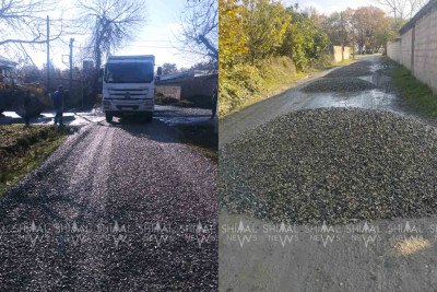 Qubada kənd yolu çınqılla örtülür