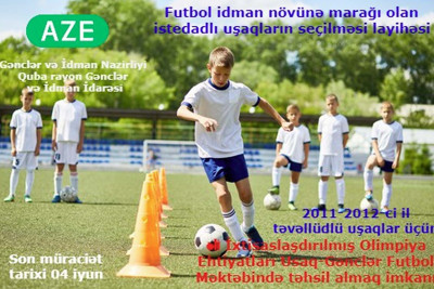 Quba: futbolla maraqlanan uşaqların seçimi keçiriləcək