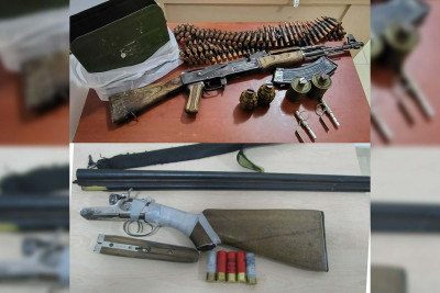 DİN: Qubada “AK-74”, patron darağı, güllələr, qumbaralar polisə təqdim edilib